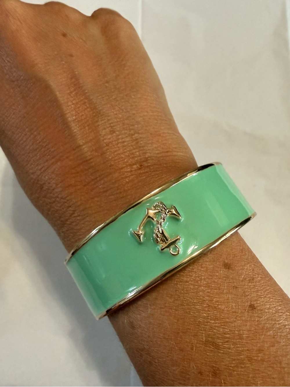 Anna & Ava Nautical Mint Green Enamel Bangle Bracelet Gold Tone Rope Anchor